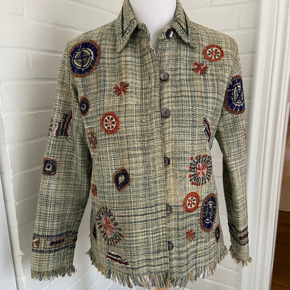 Chico's Size 0 Multicolor Embroidered Beaded Blazer Jacket Coat
